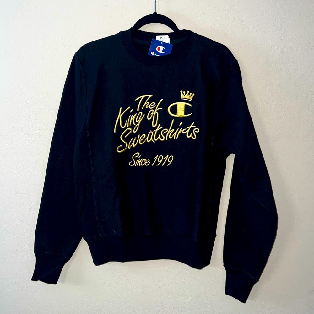 Champion, size S, black and gold, fleece pullover